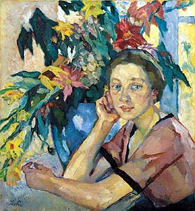 Leo Putz (1869-1940) Mädchen mit Blumen  - courtesy of Kunstmarkt.com