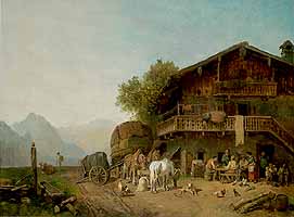 Heinrich Buerkel (1802-1869) "Wirtshaus im Gebirge"