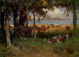 Josef Wopfner (1843-1927) "Kuehe auf der Herreninsel"