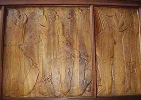 wooden relief of the life of Christ